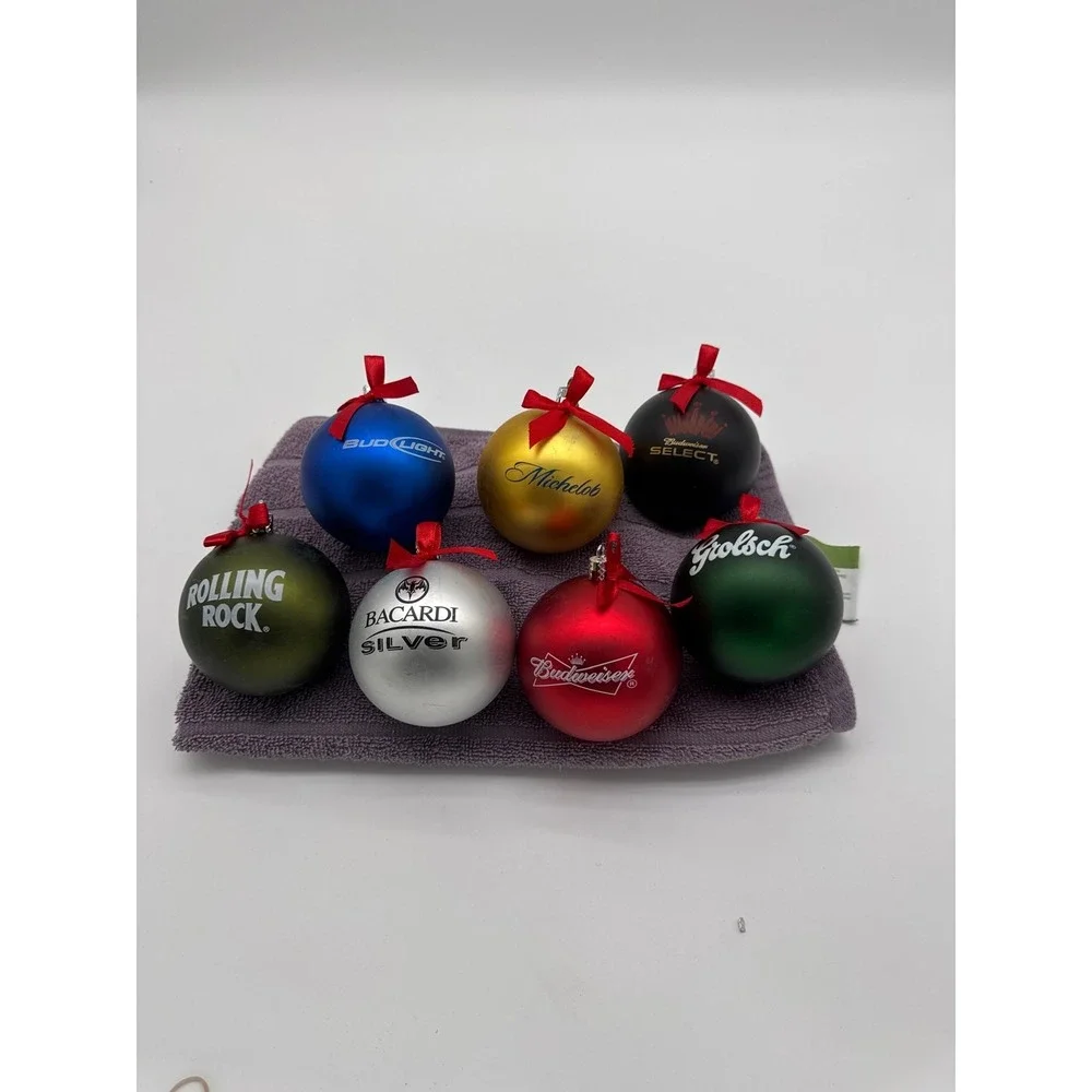 Set of 7 Anheuser Busch Assorted Round Christmas Ornaments - Budweiser, Michelob